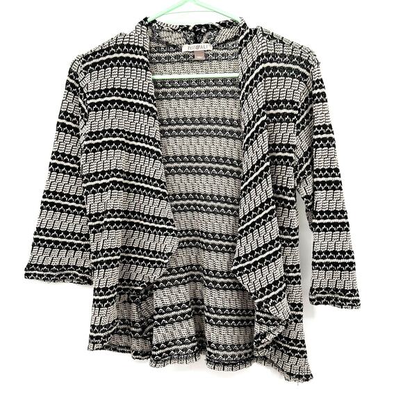 Roz & Ali Size Medium Sweater Black & White Loose Knit‎ 3/4 Sleeve Open Front - Picture 1 of 4